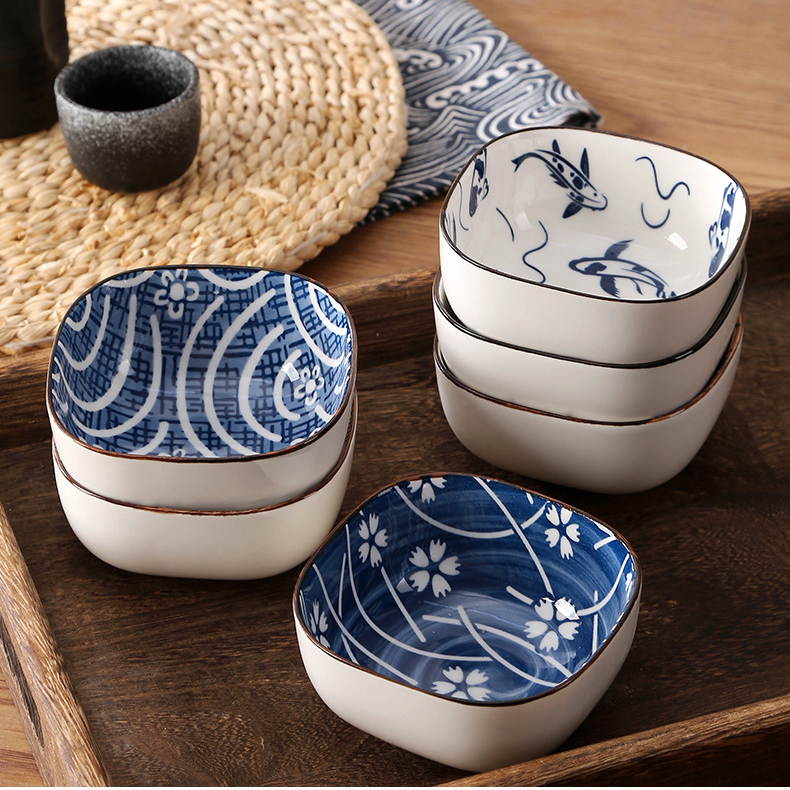 Japansk keramisk smårett Soyasaus Rett Snackrett Ni kvadrat Husholdningssushi Krydderrett Snackrett Bestikk_voghion.com