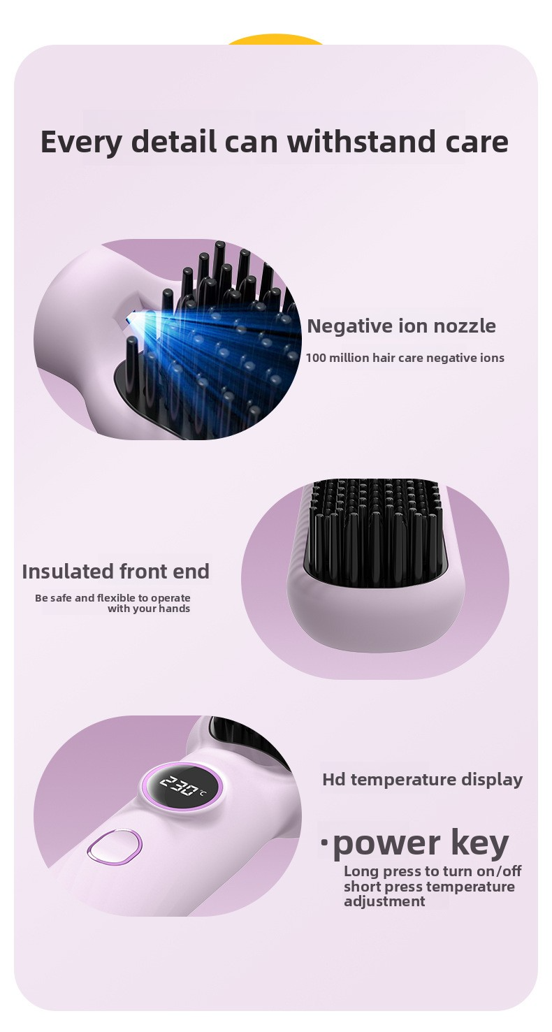 Spazzola lisciante ionica per capelli - Styler elettrico 2 in 1 con temperatura costante e controllo dell'effetto crespo (styling rapido, senza danni e adatto ai viaggi)_voghion.com