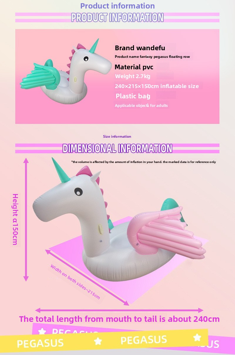 Giant Inflatable Pegasus Float - Dual-Color Candy Unicorn Ride For Women & Adults (Extra Large Pool Lounger Heavy-Duty PVC 150cm Size)_voghion.com