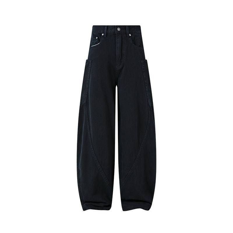 Vaqueros vintage Y2K de corte holgado y lavado para hombre: pantalones holgados de cintura alta y pierna recta con estilo urbano retro (negro y beige)_voghion.com