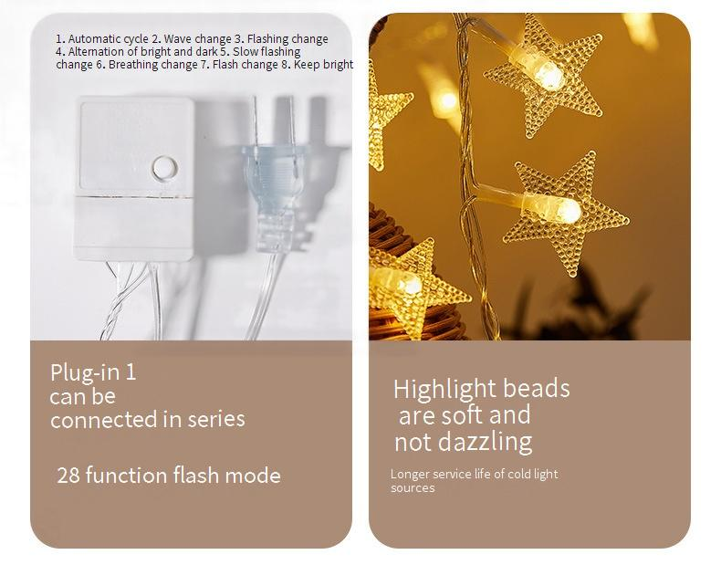 Cordão de Luzes Estreladas com 80 LEDs - IP44 à prova d'água para decoração interna/externa (plástico à prova de quebra, alimentado por bateria e controle remoto)_voghion.com