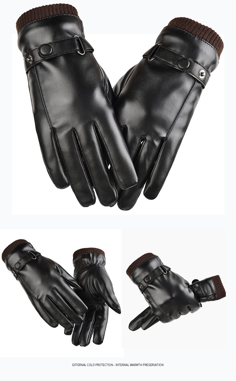 Autumn And Winter Warm PU Leather Gloves, Men's Outdoor Cycling Touch Screen Gloves, Fleece Water-resistant Cycling Cold-proof Gloves_voghion.com