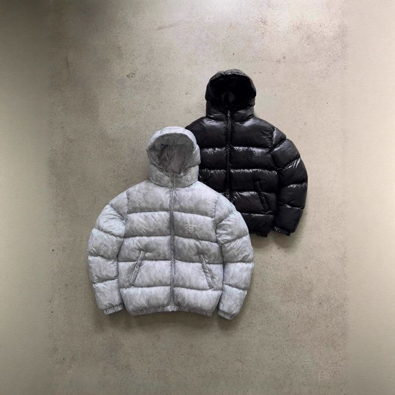 Y2K Streetwear Puffer Jacket – Unisex Embroidered Winter Coat, Oversized Hooded Bomber With Geometric Design, Retro Futuristic Fashion_voghion.com
