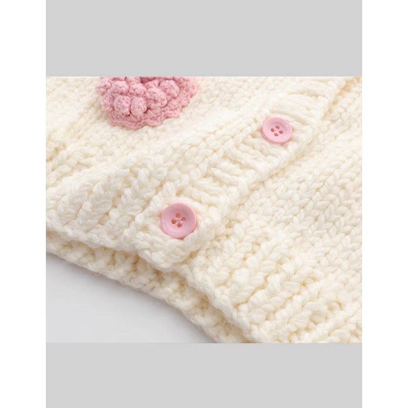 Chunky Knit Cardigan With 3d Strawberry Embroidery - Oversized Boho Sweater For Women (Pink, One Size)_voghion.com