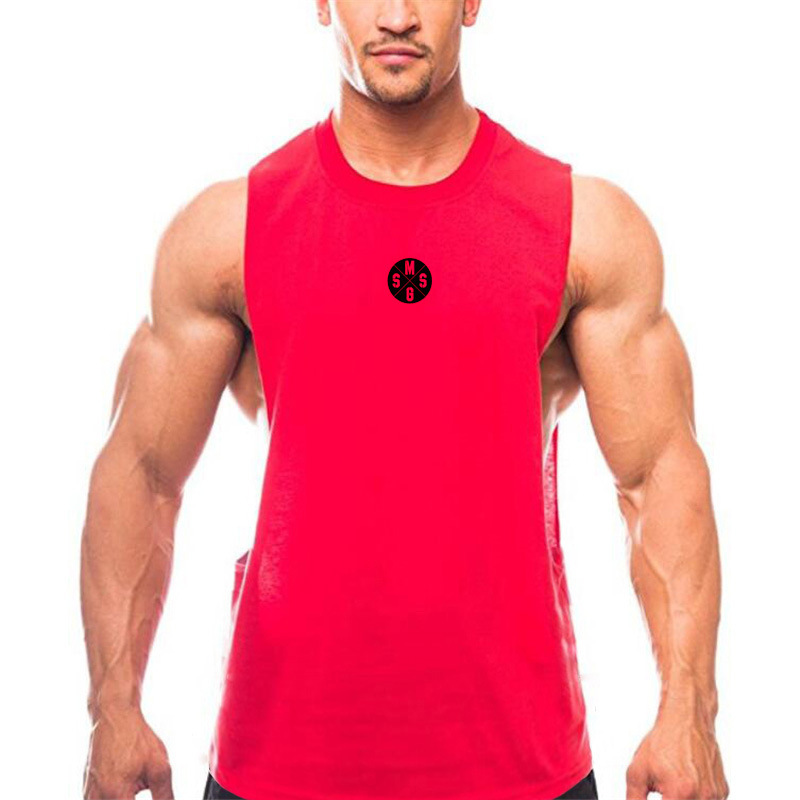 T-shirt senza maniche con spacco largo e taglio laterale da uomo. Canotta da allenamento fitness ampia e traspirante per uomo_voghion.com