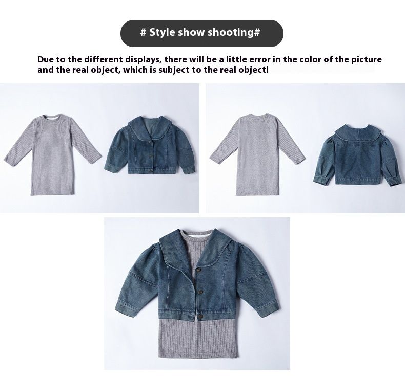 Piger koreansk denimjakke til efteråret 2024, trendy, afslappet T-shirt-nederdel-cardigansæt til kvinder_voghion.com