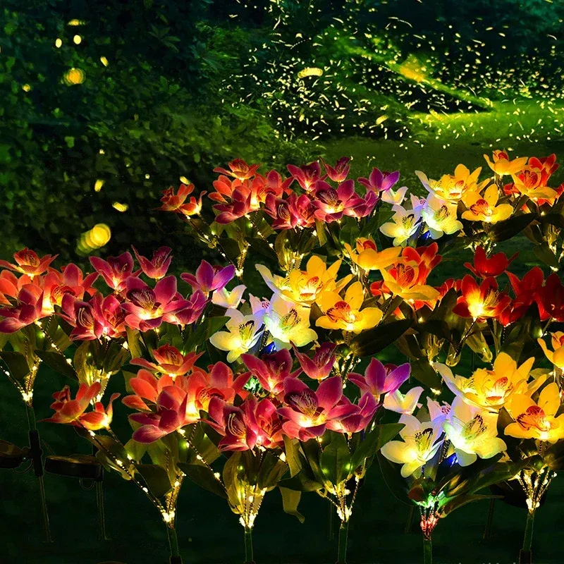 1 pz Luci da prato con fiori artificiali, 7 luci solari per orchidee per patio, cortile, giardino, decorazione natalizia, luci solari da terra a LED_voghion.com