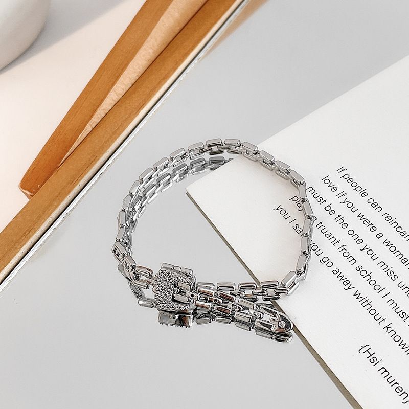 Bracciale a catena con fibbia regolabile per cintura da donna, in rame placcato oro con zirconi micro-pavé_voghion.com