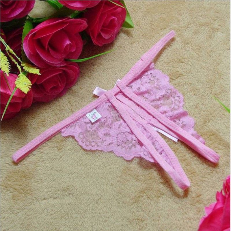 Transparenter Spitzen-Tanga mit offenem Schritt – Verstellbarer String mit Blumenbesatz (Schwarz/Weiß/Rot/Rosa, Einheitsgröße)_voghion.com
