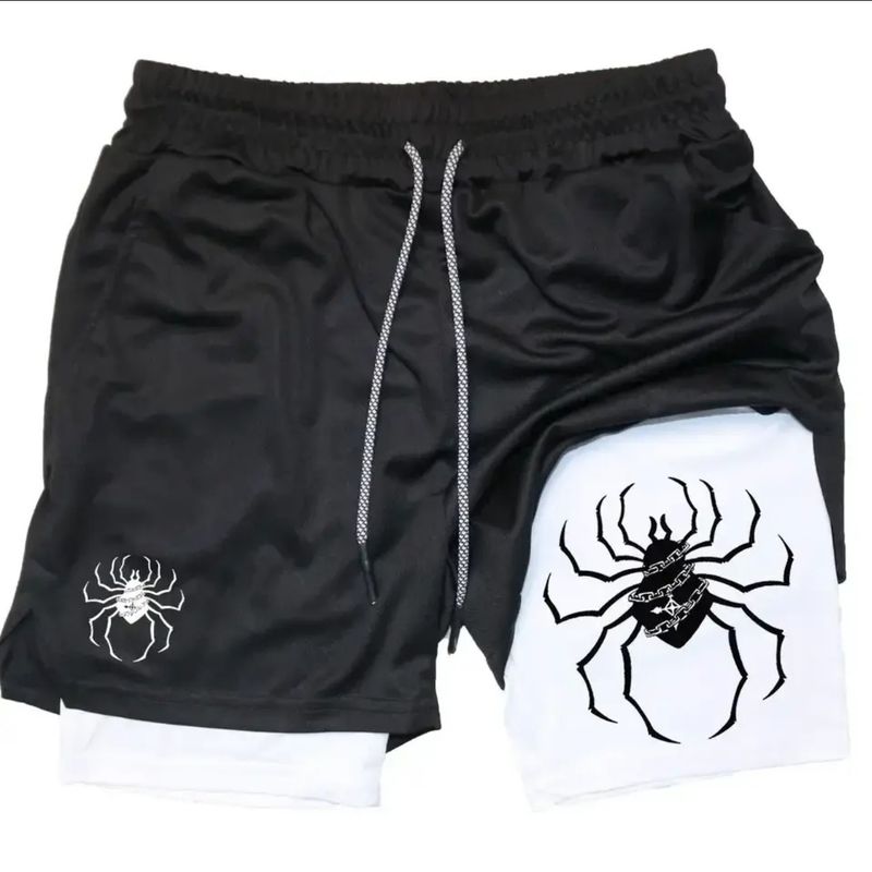 Premium Products 2025 New Dark Spider Printed Men's 2-in-1 Double Layer Shorts For Fitness, Running, Sports And Leisure_voghion.com