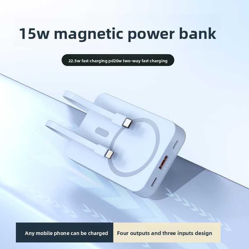 Cross-border Magnetic Wireless Bank 10000mAh With Built-in Cable Super Fast Charging Portable Mobile Power Durability Upgrade_voghion.com