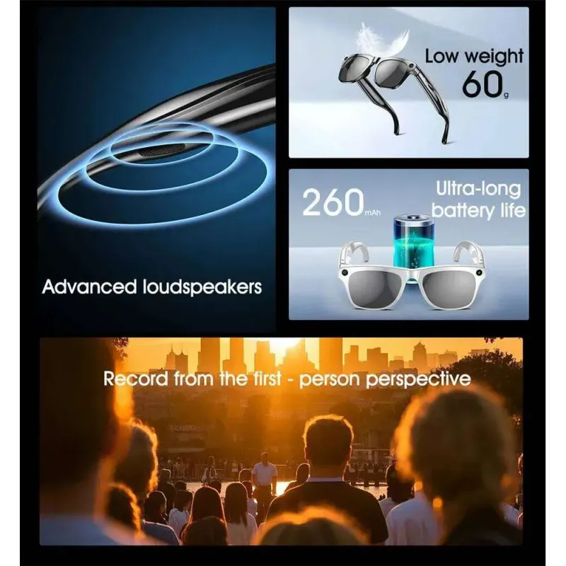 Occhiali intelligenti con chat AI 4K HD, fotocamera GPT da 100 MP, chiamata Bluetooth, batteria da 260 mAh, controllo tramite assistente vocale, per uomini e donne_voghion.com