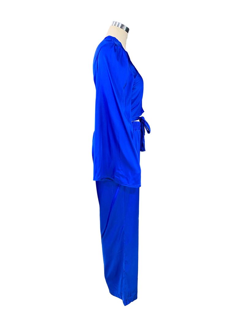 Autumn solid color long-sleeved tops straight trousers casual suit two-piece set_voghion.com