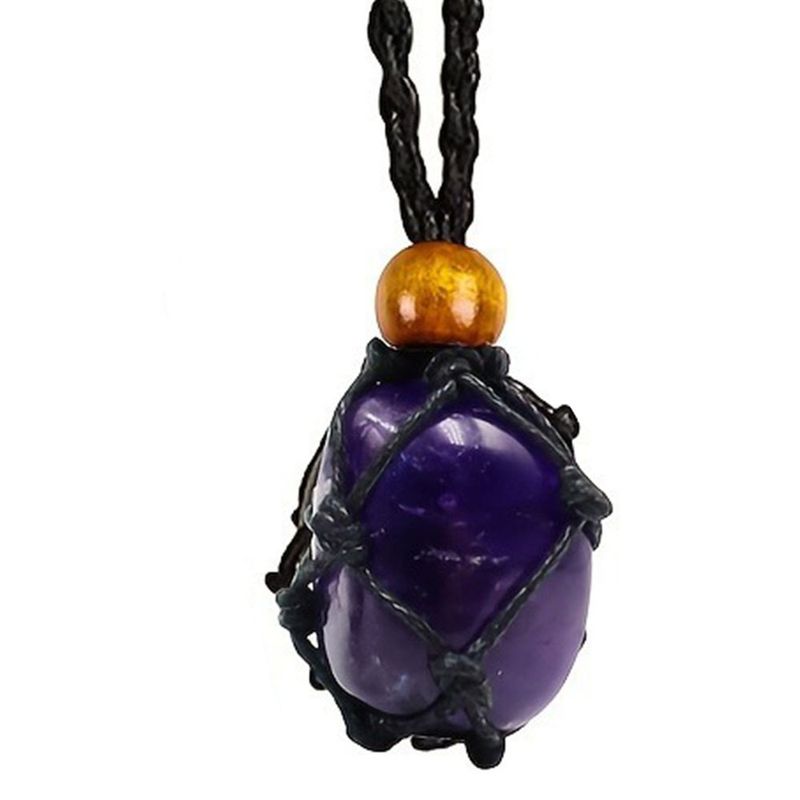 Collana con borsa a rete nera e pietre di cristallo grezzo - Catena regolabile intrecciata per la moda boho_voghion.com