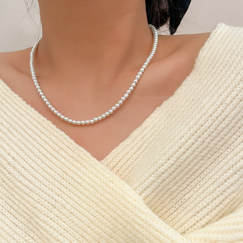 4-12MM Glass Pearl Necklace Texture Collar Chain Women's French Small Fragrance Versatile_voghion.com