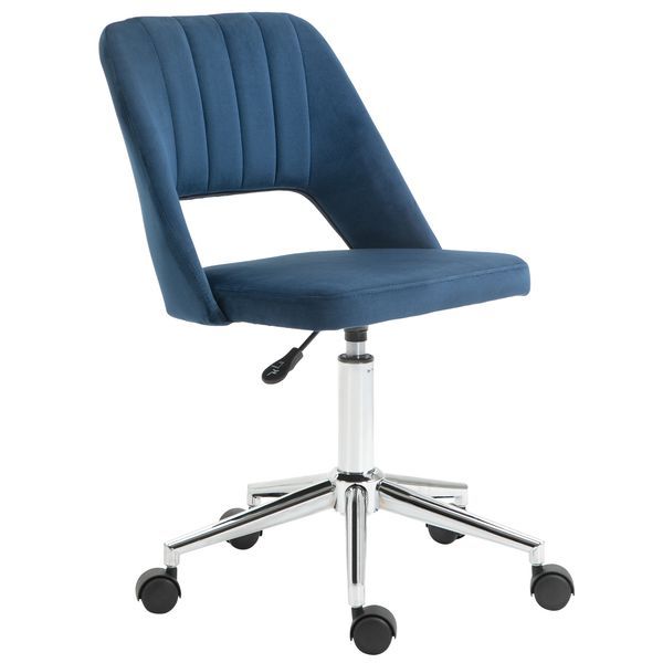 HOMCOM Executive Mid Back Office Chair Thick Padding High-End Gas Lift Sturdy Base Velvet Fabric Blue_voghion.com