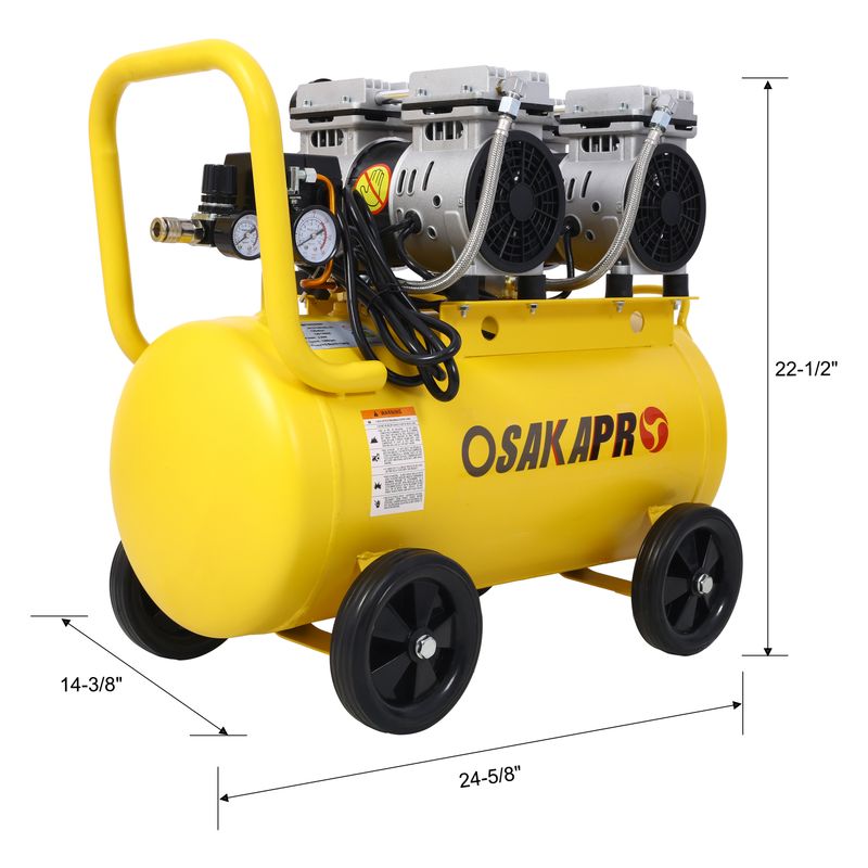 2.5 HP Silent Air Compressor 13 Gallon, Oil-Free, Electric Shop Air Compressor Portable,Lightweight With Wheels, 70 DBA Noise Level, With Automatic Drain Valve,Yellow_voghion.com