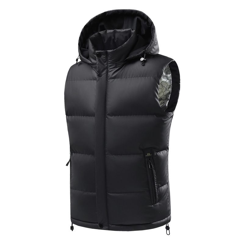 Leichte Kapuzenweste für Herren mit Graphenheizung, ärmellose Streetwear-Jacke mit Reißverschluss für die Freizeit, Schwarz/Grau/Rot_voghion.com