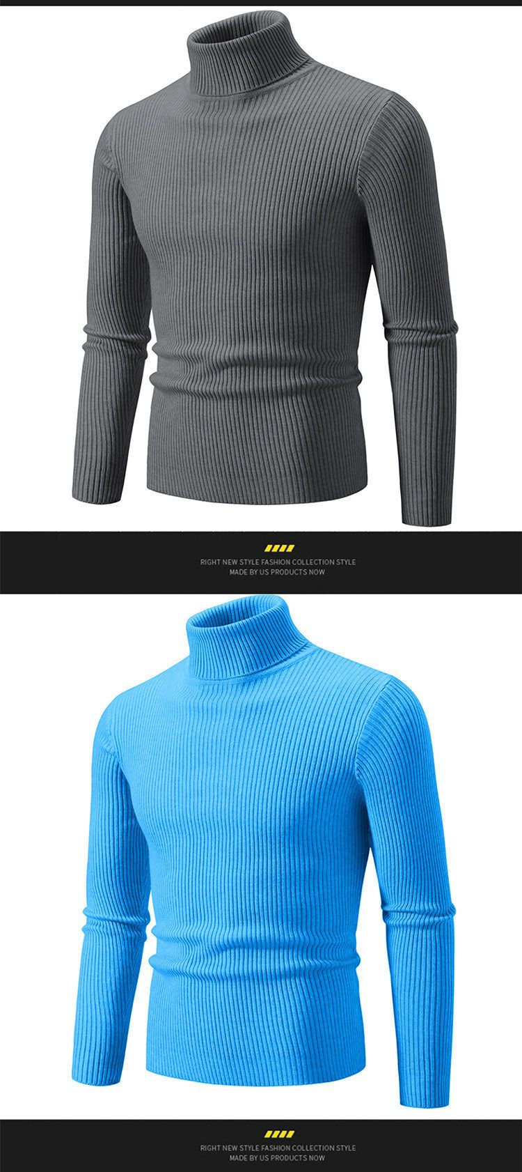 Maglione da uomo in maglia, collo alto, vestibilità slim, casual, tinta unita, a maniche lunghe, per autunno e inverno. Abbigliamento da uomo_voghion.com