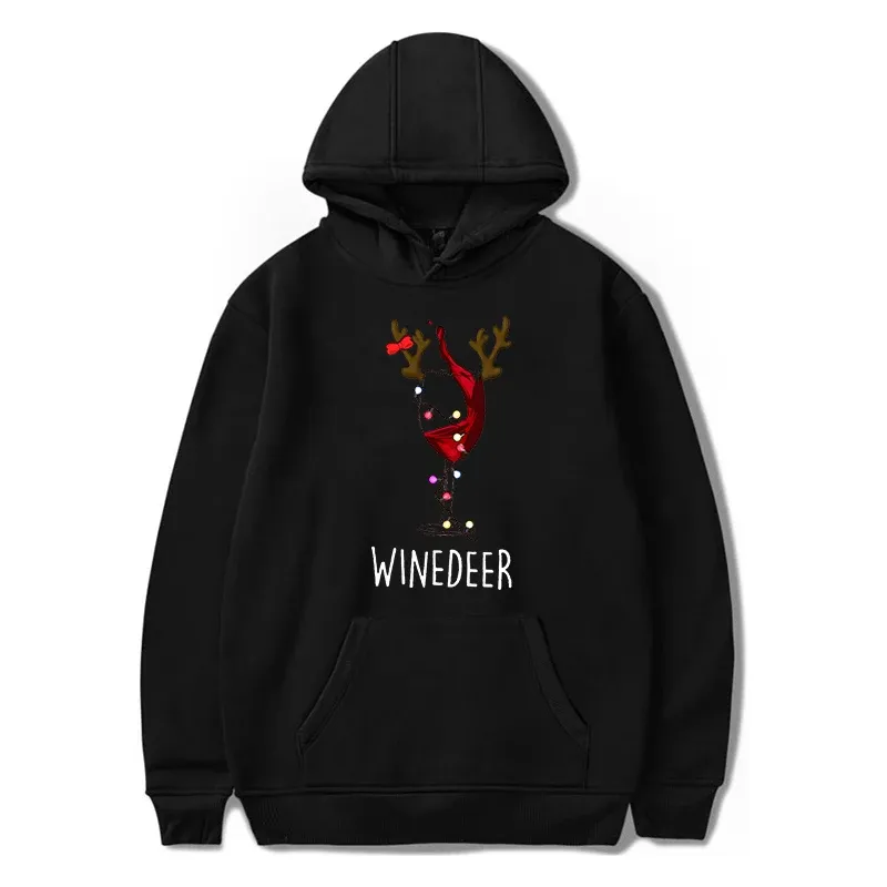 Mulheres Homens Combinando Natal Hoodies Winedeer Reinbeer Impressão Engraçado Padrão de Cerveja Casacos Soltos Moda Casal Natal_voghion.com