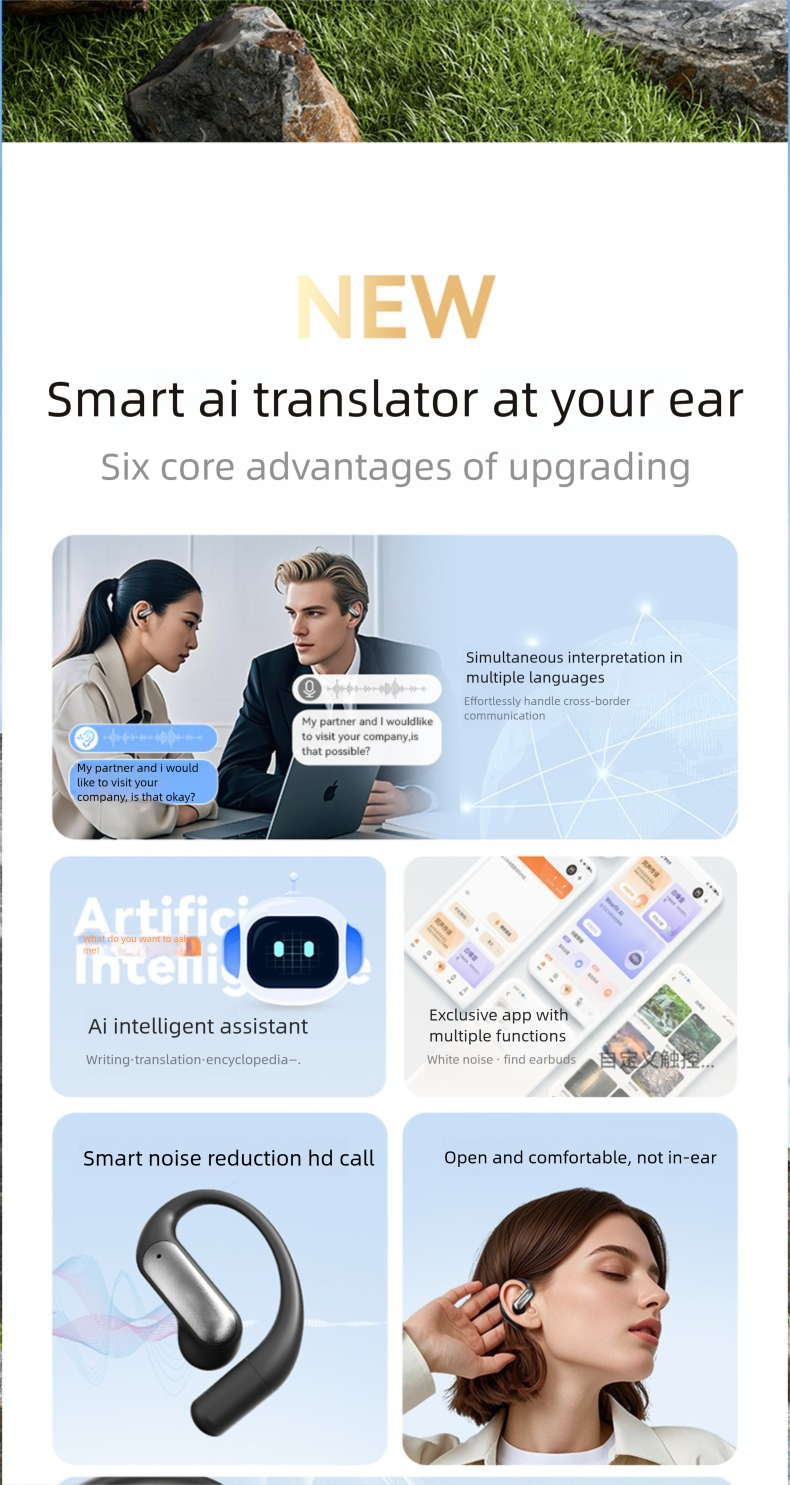 M118 Long Battery Life Ear Hook Non-In-Ear Private Model Noise Cancelling New AI Translation Wirels Bluetooth_voghion.com