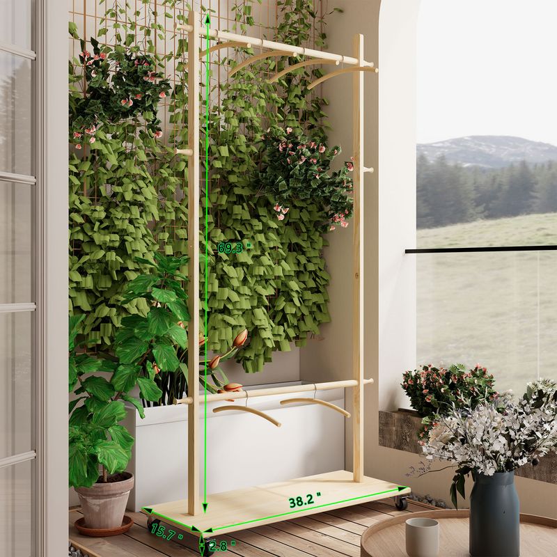 Solid Wood Garment Clothes Drying Rack With 6 Wooden Hangers, Space-Saving Design, Adjustable Shelf, And Wheels For Easy Mobility – Perfect For Bedroom, Living Room, Or Entryway_voghion.com
