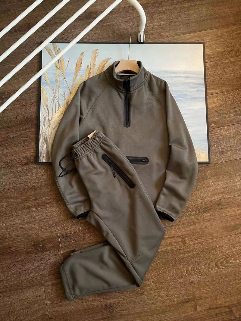 Herrenbekleidung Herren Loose Sports Stehkragen Pullover Half Zip Sweatshirt und Jogginghose Set 998=312_voghion.com