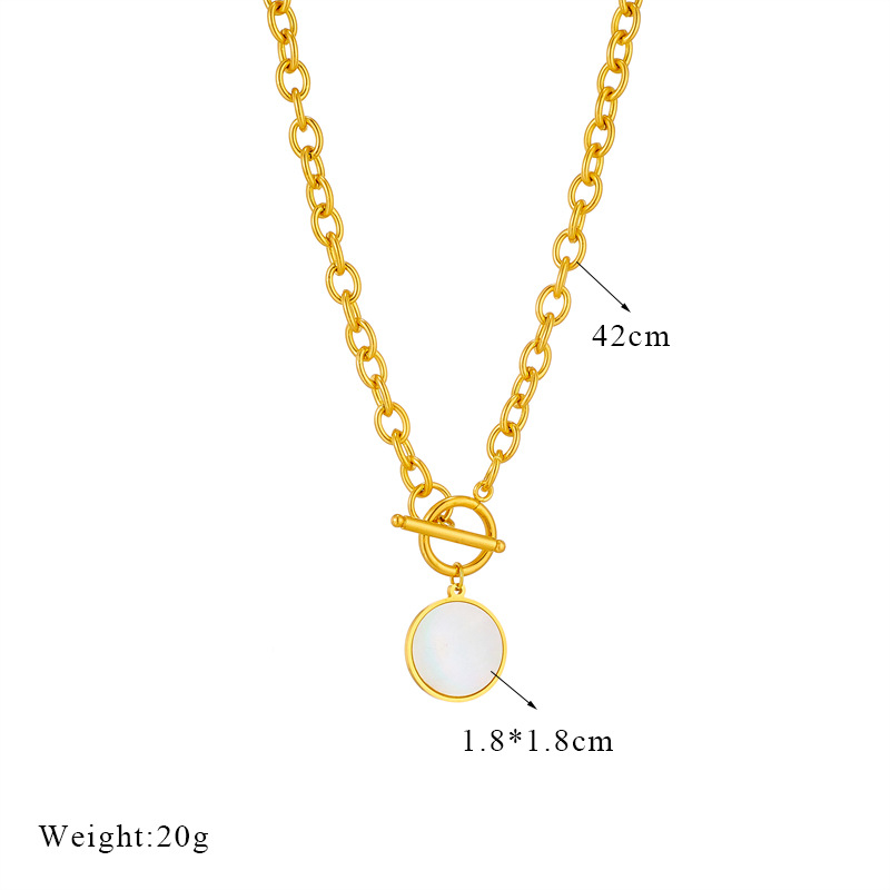 European and American cross-border fashion simple niche retro round card OT buckle titanium steel chain necklace_voghion.com