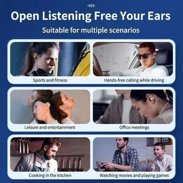 Nuova conduzione ossea Bluetooth 5.3 Auricolari Orecchino Cuffie senza fili Cuffie impermeabili TWS Auricolari sportivi Gancio per l'orecchio con microfono_voghion.com