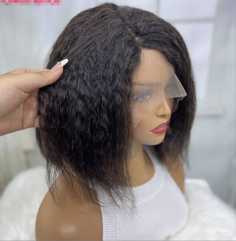 Yaki Bob perruque perruques de cheveux humains pour les femmes noires crépus droite 13x4 dentelle frontale perruque 13x5x2 partie dentelle perruque pré plumée doux Yaki perruque_voghion.com