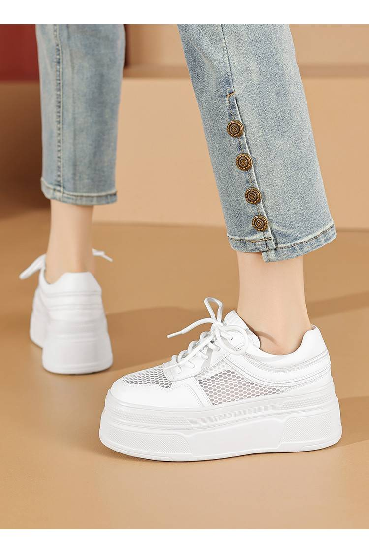 cameido Naisten kengät, paksupohjaiset valkoiset lenkkarit, hengittävä verkkokangaspäällinen, platform-tyyliset vapaa-ajan kengät, monipuoliset._voghion.com