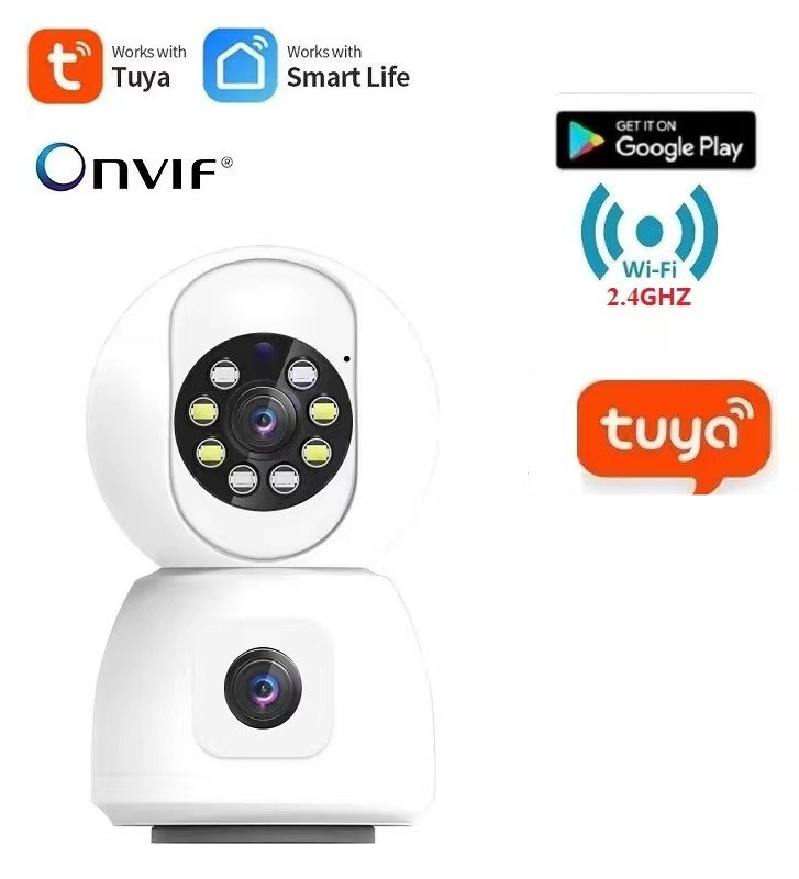 Home Surveillance Dual Camera Dual Recording Tuya Camera Voice Binocular Dual Lens Tuya Smart Camera Industrial_voghion.com