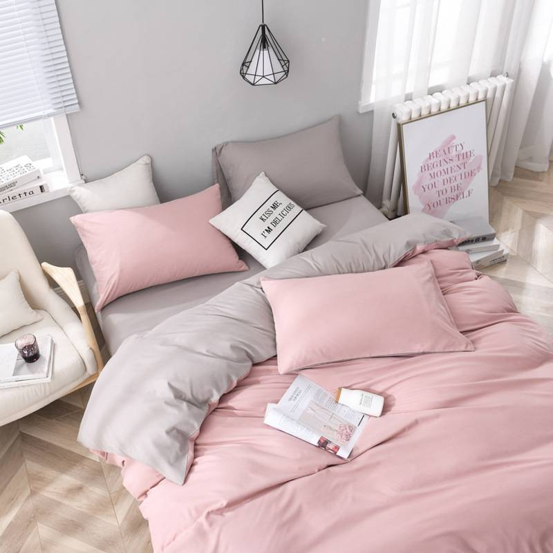 Three Piece Fitted Sheet Set Solid Color Bedding Candy Long Pillowcase_voghion.com