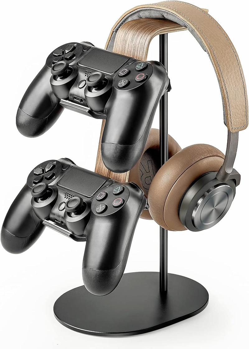 Headset Holder, Aluminium And Wood Gaming Controller & Headphone Stand, Universal Desk Game Accessories_voghion.com