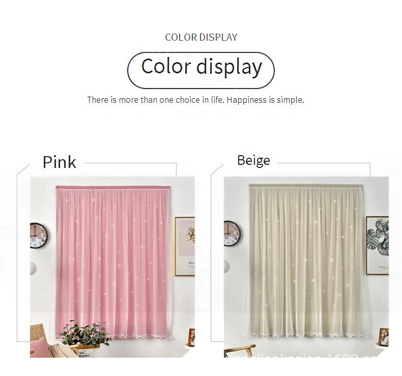 Star Cutout Blackout Curtains - No Drill Magic Tape Self-Adhesive Window Treatment (Lace Trim Light Filtering Easy Install 52x84 Inch)_voghion.com