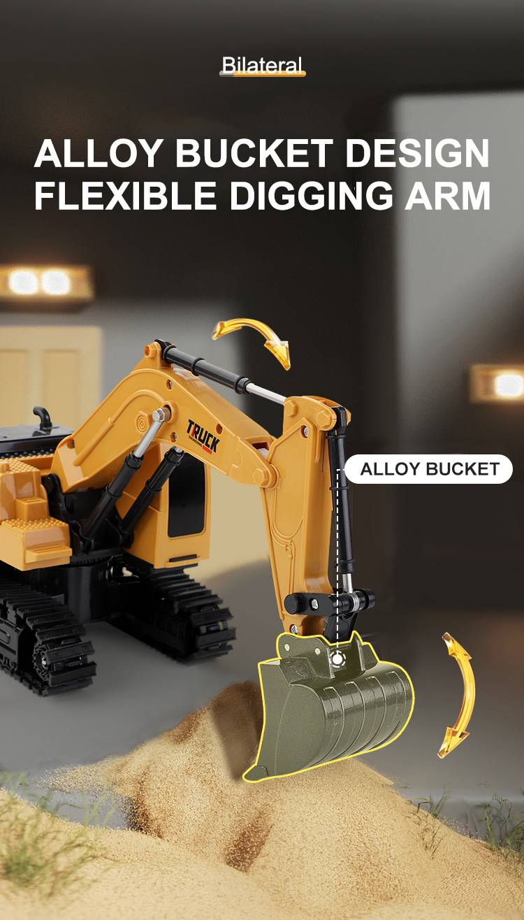 Brinquedo escavadeira de controle remoto com alça - 6 canais 2.4G com tração nas quatro rodas e veículo de engenharia em liga para crianças_voghion.com