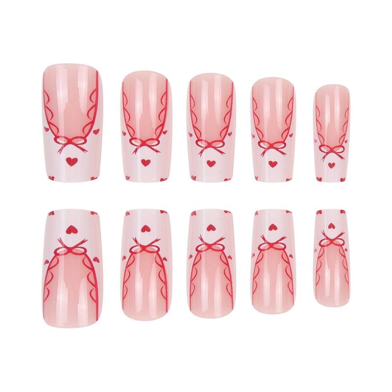 Eleganti unghie finte con fiocco alla francese – Unghie finte dolci e alla moda per le donne, unghie finte riutilizzabili con opzioni colla/gel_voghion.com