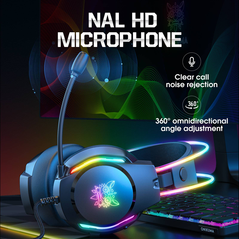 ONIKUMA X26 Gaming-Headset RGB + Kopfband Mehrfarbige Atemlichter_voghion.com