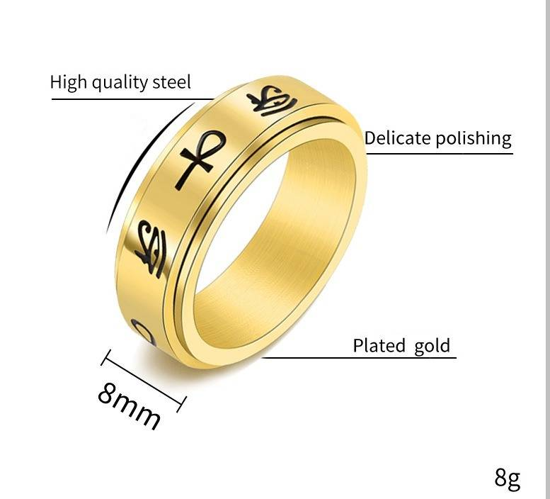 Men's Stainless Steel Rotating Ring With Cross And Eye Of Horus Design - Gothic Style Jewelry For Men - Sizes 6-12 Cross Horus Eye Logo Ring_voghion.com