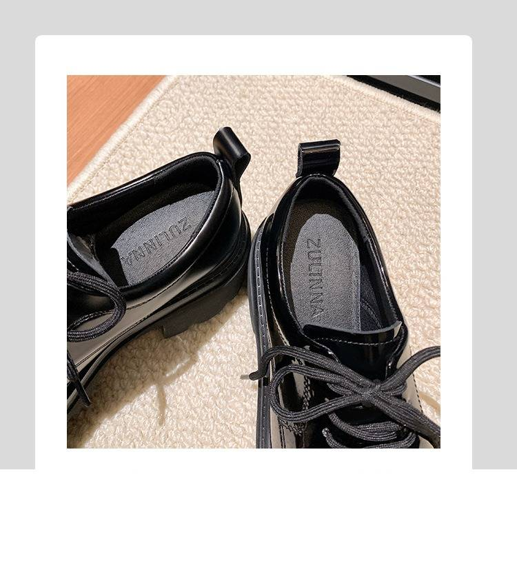 Mocassini da donna in stile britannico, con suola spessa, scarpe classiche in pelle con punta tonda, stile britannico, stringate, comode, con tacco alto_voghion.com
