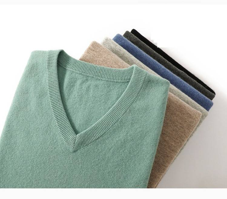 Men's 100% Wool Sweater V-Neck Comfortable Business Casual Pullover Knitwear Soft Breathable Loose Fit Winter Warm Tops_voghion.com