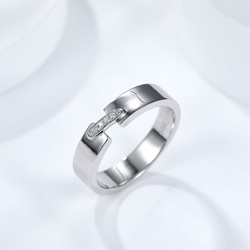 Minimalist Couple Wedding Rings, Sterling Silver Plated 18K White Gold With Moissanite, Engagement Promise Rings For Him & Her_voghion.com