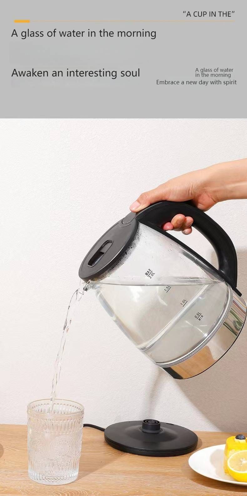 Large Capacity Glass Electric Kettle - 1.8L Transparent Water Boiler With Auto Shut-Off, Fast Heating & 360° Swivel Base (Classic Black)_voghion.com