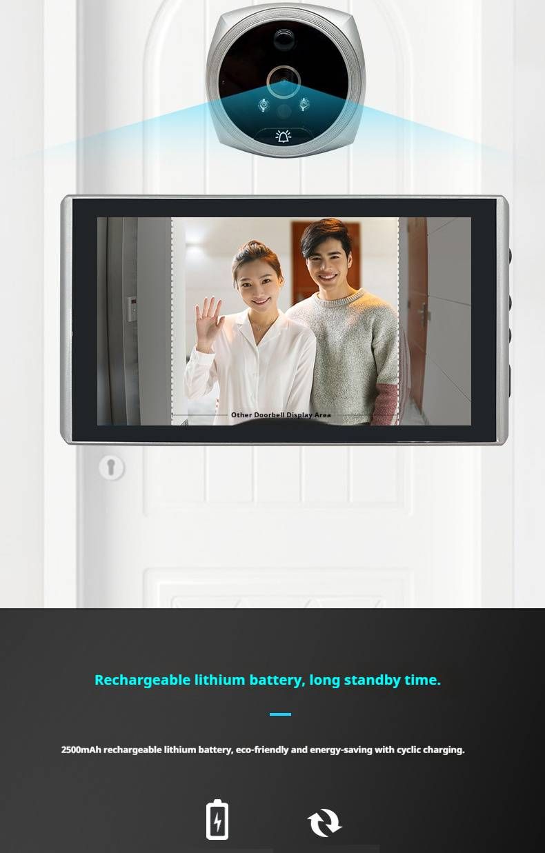 1080P HD Kamera, Gece Görüşü ve Hareket Algılama, Ahşap/Metal Kapılarla Uyumlu Şarj Edilebilir Pil ile Akıllı Kablosuz Görüntülü Kapı Zili_voghion.com