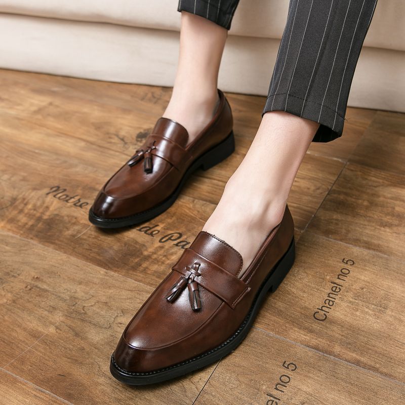 New Fashion Men's Brown Business Casual Loafer Shoes Daily Office Black Buckle Monk Men's Shoes One Foot Cover Banquet Dress Wedding Leather Shoes_voghion.com