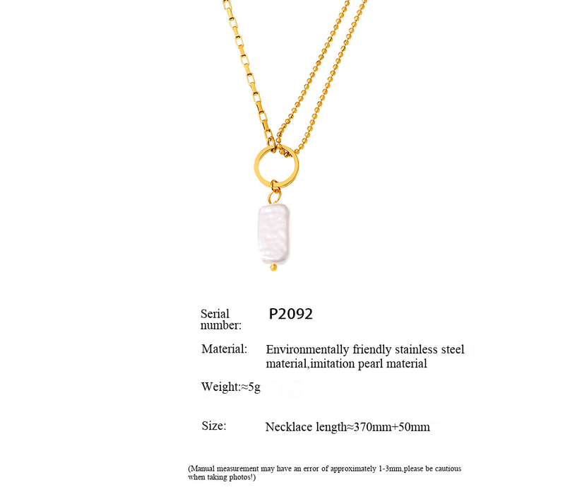 Square Sugar Baroque Imitation Pearl Pendant Necklace, Stainless Steel High-end Niche Design, Collarbone Chain_voghion.com