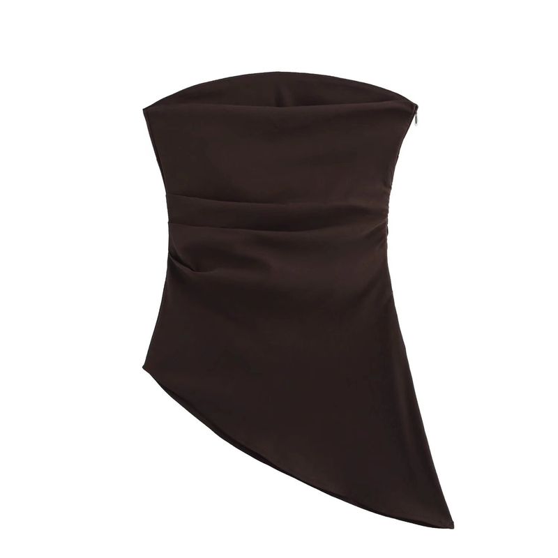 Ropa de mujer Nuevo estilo Ropa de mujer Moda clásica Top plisado asimétrico_voghion.com