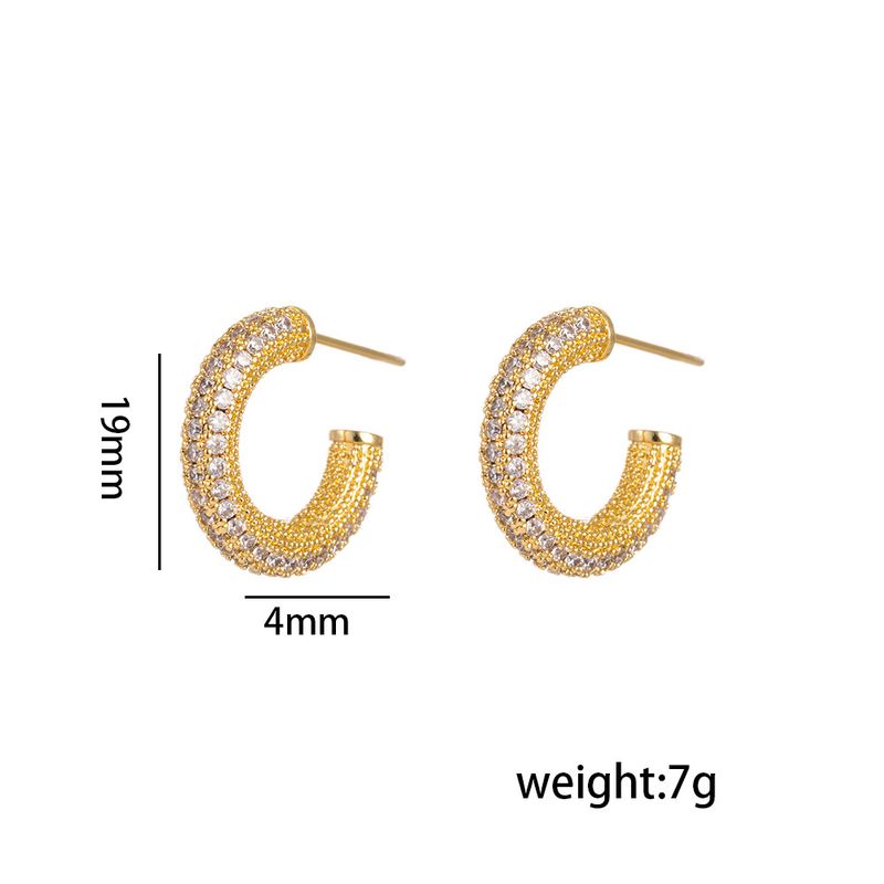 Orecchini retrò francesi in acciaio al titanio a forma di C, pieni di diamanti, design di nicchia, orecchini versatili semplici, alla moda e di alta qualità_voghion.com