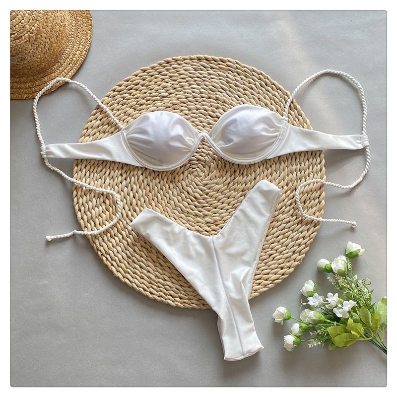 Yeni Çelik Tepsi Bikini Kadın Tatil Sınır Ötesi Seksi Bölünmüş Mayo Plaj Düz Renk Mayo_voghion.com