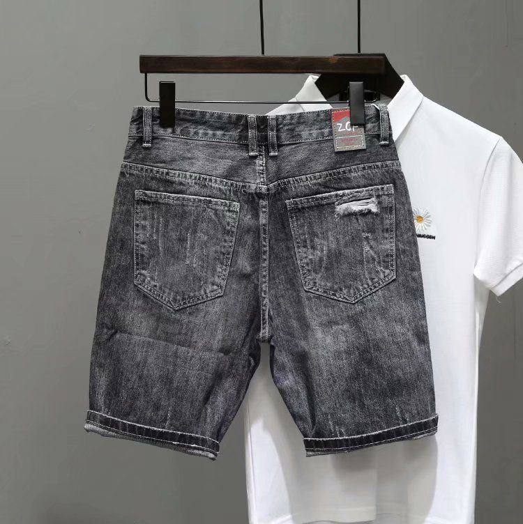 Short en denim perforé, capris en détresse de marque d'été, pantalon de mendiant personnalisé, pantalon polyvalent pour hommes à la mode_voghion.com